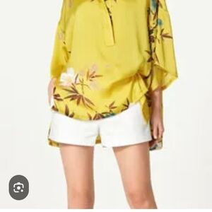 Zara  Floral Blouse Yellow/Gold Hi Low medium Oversize